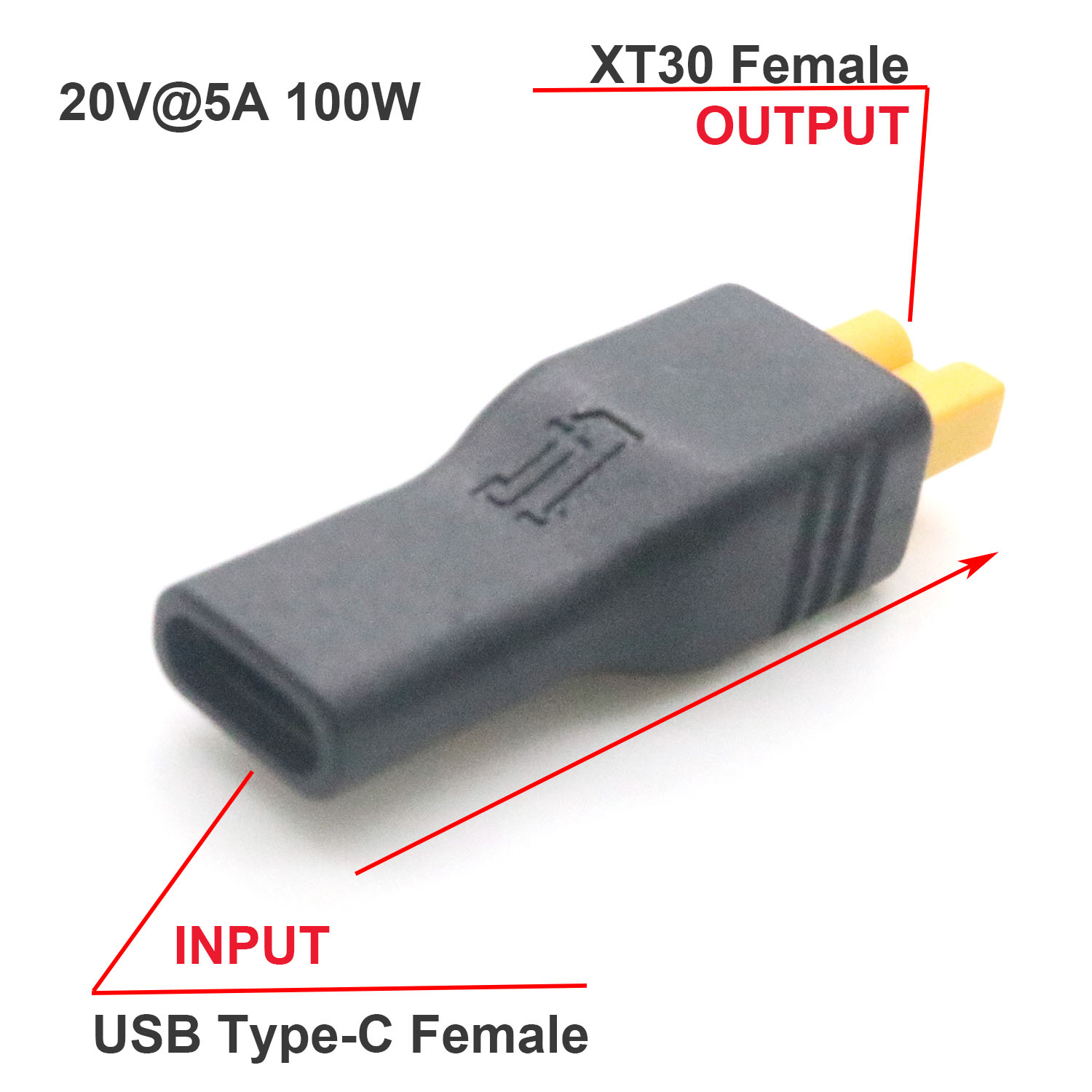 Drone Battery Adapter - 1個 USB Type-Cメス入力 - XT30メス出力 電源充電アダプター