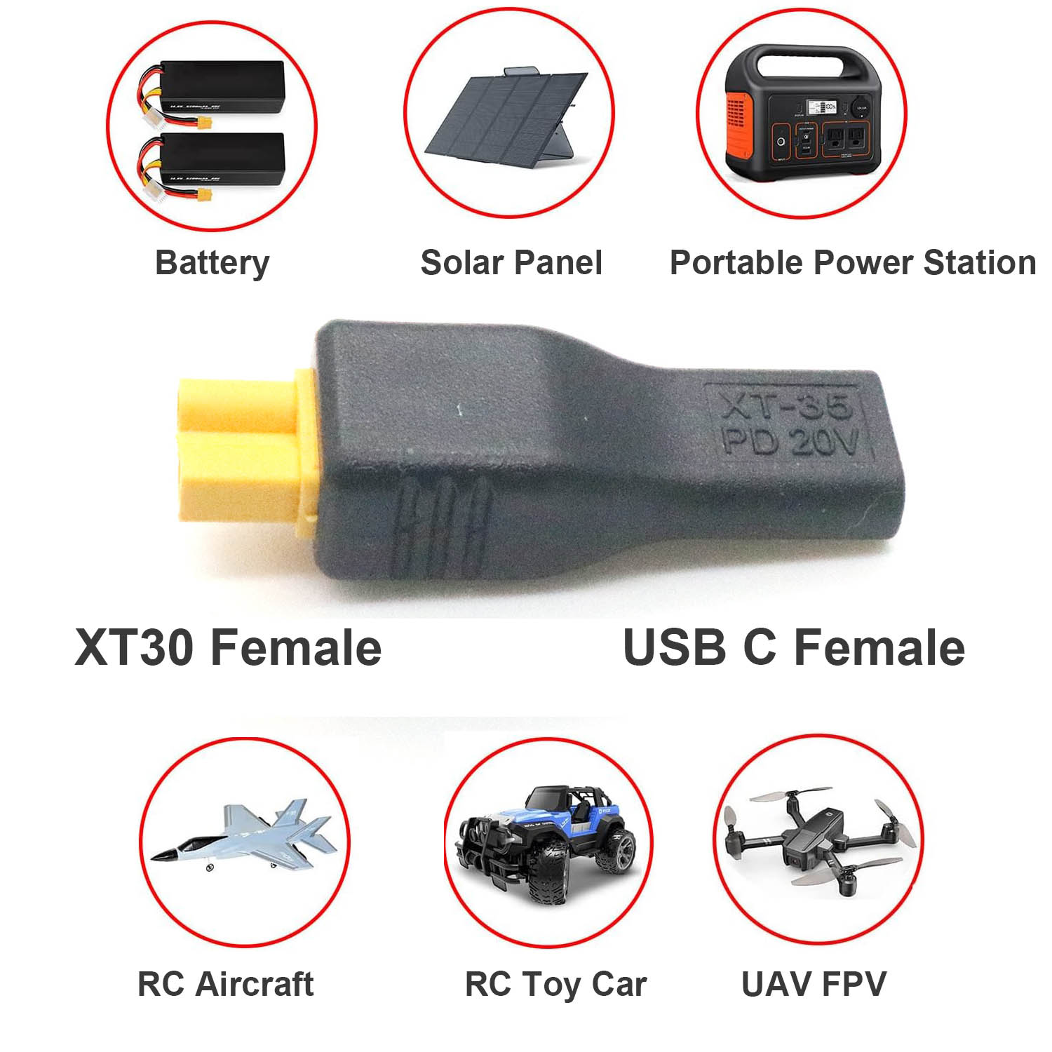 1個 USB Type-Cメス入力 - XT30メス出力 電 - Drone Battery Adapter のレビューと価格